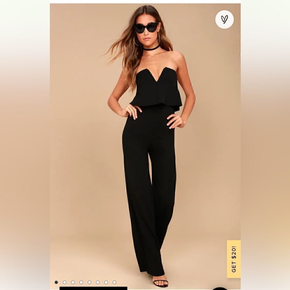 Lulus Power Of Love Black Strapless V Neck Jumpsuit Size XS - Picture 2 of 11